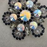 Vintage Silver Smokey Grey amd Black Flower Brooch Pin Photo 3