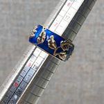 Gold Over Sterling Enamel 925 Sunflower Leaf Band Ring Blue Yellow Size 7 Photo 5