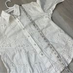 Vintage Beaded Shirt cotton eyelet button up women White large bohemian romantic Photo 5