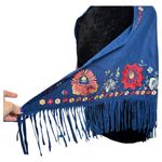 Floral Embroidered Poncho Scarf Topper Fringe NEW with Tags Blue Photo 4