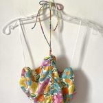 ZARA Floral Tie Triangle Halter Crop Top Blouse Pink Size Medium NEW Photo 1