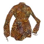 LITA by Ciera womens small cheetah swirl silk shirt dress cute lux mini open sle Black Photo 2