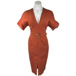 ASOS NEW  Brown V-neck Short Sleeve Belted Knee Length Midi Pencil Sheath Dress 0 Photo 1