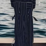 Monteau Chic Women’s Blue White Striped Maxi Jumpsuit Pocket Boho beach Sz XL Photo 7