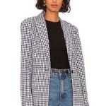 NWT FAVORITE DAUGHTER Gingham Navy Collared Relaxed Single Breasted Blazer XS Blue Photo 0