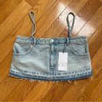 ZARA TRF DENIM SKIRT EFFECT CROP JEAN TOP Sz M Photo 3
