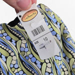 Talbots Y2K  Blue Green Silk Blend Retro Mod Print A-Line Midi Skirt Size 10 Photo 8