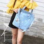 Denim bag shoulder jean distressed ripped handbag light blue Photo 1