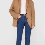 ANINE BING  Quinn Wool Cashmere Button Down Blazer Jacket in Camel Tan Large Photo 0