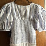 EXPRESS Blue/White Stripe Button Down Sweetheart Neck Puff Sleeve Bodysuit Large Photo 6