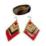 MCM Vintage  Bracelet & Earrings Red Cream & Black Women’s Costume Jewelry Photo 0