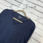 Calvin Klein  Navy V-Neck Longsleeve Stretch Top Relaxed Y2K Preppy M Blouse Photo 6