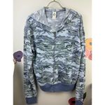 Free People Soft Blue Camo Zip-Up Hoodie - Size - Large Photo 1