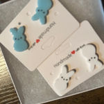 Handmade Easter Peep Bunny Rabbit Earrings, Cute Spring‎ Holiday Fun Novelty White Photo 0