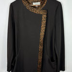 Simonton Says L Brown Leopard Trim Jacket Animal Print Glam Edgy Workwear Chic Size L Photo 0