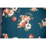 Justify Women's Blouse Size 1X Green Fall Floral 3/4 Roll Tab Sleeve Gold Tone Photo 3