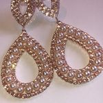 Huge Elegant Rose Gold Tone Teardrop Faux Pearl Earrings Photo 2