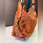 Fossil Tweed Fabric Shoulder Bag Woven Brown Leather Clutch Purse Small 75082 Photo 1