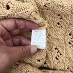 Womens Grannycore Cable Knit Fisherman Vneck Sweater Size 2 Chunky Tan button Size L Photo 8