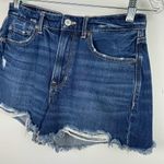 American Eagle  Tom Girl Denim Jean Shorts Sz 6 Dark Wash Distressed Raw Hem Photo 2