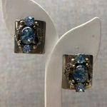 Vintage Silver Tone Blue Opal Stone Leaf Design Clip On Earrings Photo 1