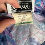 Vintage 80s Blouse Bow Tie Small Zigzag Pastel Purple Blue Short Sleeve Sheer Size M Photo 6