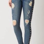 Miss Me  Vintage Sophie Triangle Embroidered Stretch Skinny Distressed Jeans Photo 0