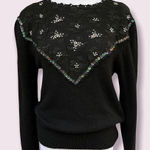 Vintage 80’s Silk/ Angora Embellished Fitted Sweater small Black Photo 0