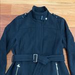 Cole Haan Black Wool Leather Trim Trench tailored fit Coat size 12 Photo 1