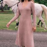 Gal Meets Glam Heidi Mixed Stitch Long Sleeve Midi Sweater Dress Blush Pink XS Photo 0