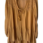 American Eagle Tunic Top M Crochet Long Sleeve Tie Front Peasant Western Boho Yellow Size M Photo 0