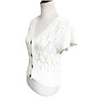 Rye Grass Cropped Cardigan Crochet Cable Knit Sweater Size Medium White V Photo 1