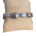 Liz Claiborne Vintage Cabochon Bracelet Silver Tone Mixed Metal Oval Estate 7" Photo 2