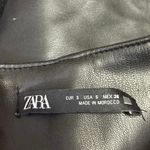 ZARA  Black Faux Vegan Leather Long Puff Sleeve Belted Mini Wrap Dress Size S Photo 3