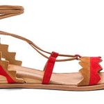 Dolce Vita Pedra Zigzag Suede Flat Wedge Bohemian Sandals Red/Brown Size 7.5 Red Photo 0