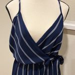 Scobe  blue white striped front wrapped dress side split 5G Photo 1