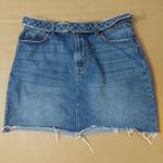 Sneak Peek Belted Raw Hem Denim Skirt M Bohemian Classic Festival Hippie Preppy Blue Size M Photo 0