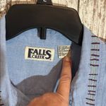 Vintage 80’s Folk Embroidery Button Front Shirt Chambray Large Christmas Grandma Blue Photo 5