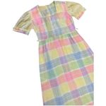 Vintage Unbranded Spring Easter pastel plaid eyelet maxi dress medium Pink Photo 3