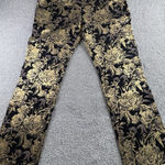 Soft Surroundings  Gold Floral Wide Leg Pants L Black Metallic Pull On Photo 0