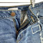 LC Lauren Conrad Medium Wash Distressed Patchwork Raw Hem Mid Rise Jean Short 12 Photo 2