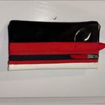 RED AND BLACK AND WHITE CLUTCH/WRISTLET SILVER HARDWARE BLACK PATENT LEATHER Photo 3