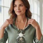 “Dainty Dapper” print design sage color necktie Necklace & floral attachment White Photo 0