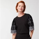 Chico's Chico’s embroidered puff pleat sleeve boho tee shirt blouse top size 3 XL Photo 1