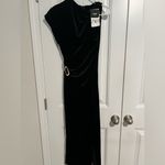 ZARA Festive Days Black Velvet Draped Midi Dress with Gold Buckle Detail Photo 2