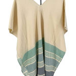 Tribe Alive Causebox Ivory Blue Cotton Fringe Poncho Swim Beach Coverup One Size Photo 0