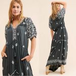 Free People Riley Embroidered Midi Maxi Dress Duster Black Grey Bohemian Medium Photo 4