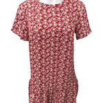 Ann Taylor  LOFT Red White Floral Short Sleeve Flounce Hem Mini Shift Dress Sz S Photo 0