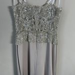 NWOT Montage by Mon Cheri Strapless Beaded Satin Gown Womens 12 Champage Sheer Silver Photo 8