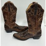 JB Dillon Western Boot Women 6.5 Brown Goat Leather Lizard Inlay JBW2213 Cowgirl Photo 5